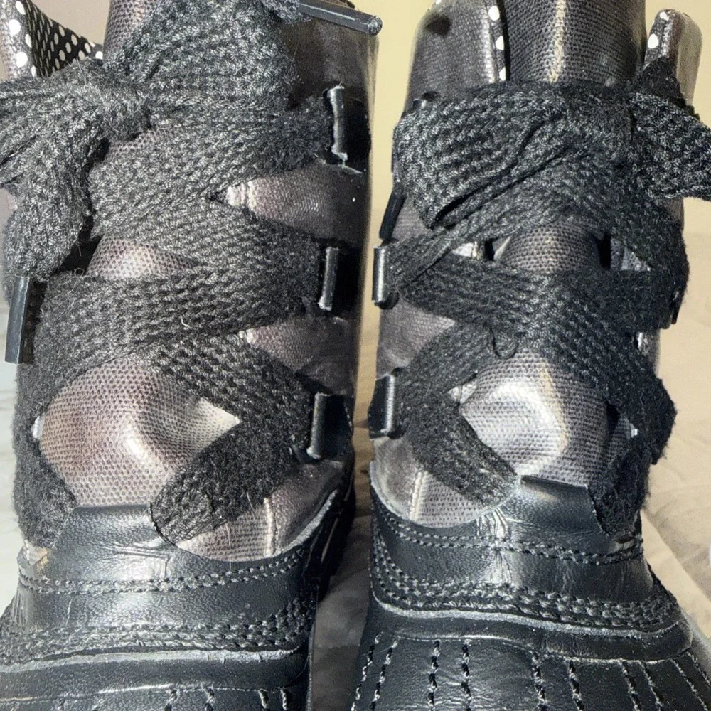 Sorel Black Metallic Tivoli Rain Duck Ankle Boots Waterproof Sz 11